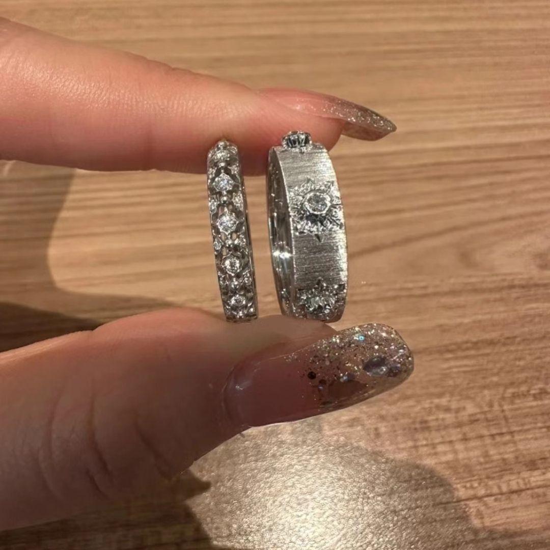 小紅書同款拉絲戒指女ins小眾氣質簡約高顏值鑲鑽情侶戒指送女生