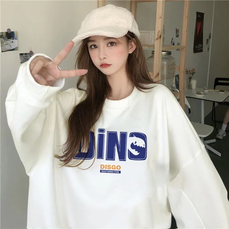 新款白色衛衣秋冬季女韓版寬鬆圓領休閒套頭外套可愛學生上衣ins