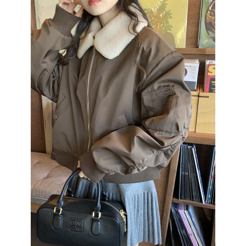 美拉德穿搭羊羔毛夾克棒球棉服女2023冬季爆款甜酷設計感小眾棉服