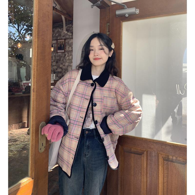 美式復古雙面穿棉服女秋冬新款甜美小眾夾棉外套寬鬆百搭時尚棉服