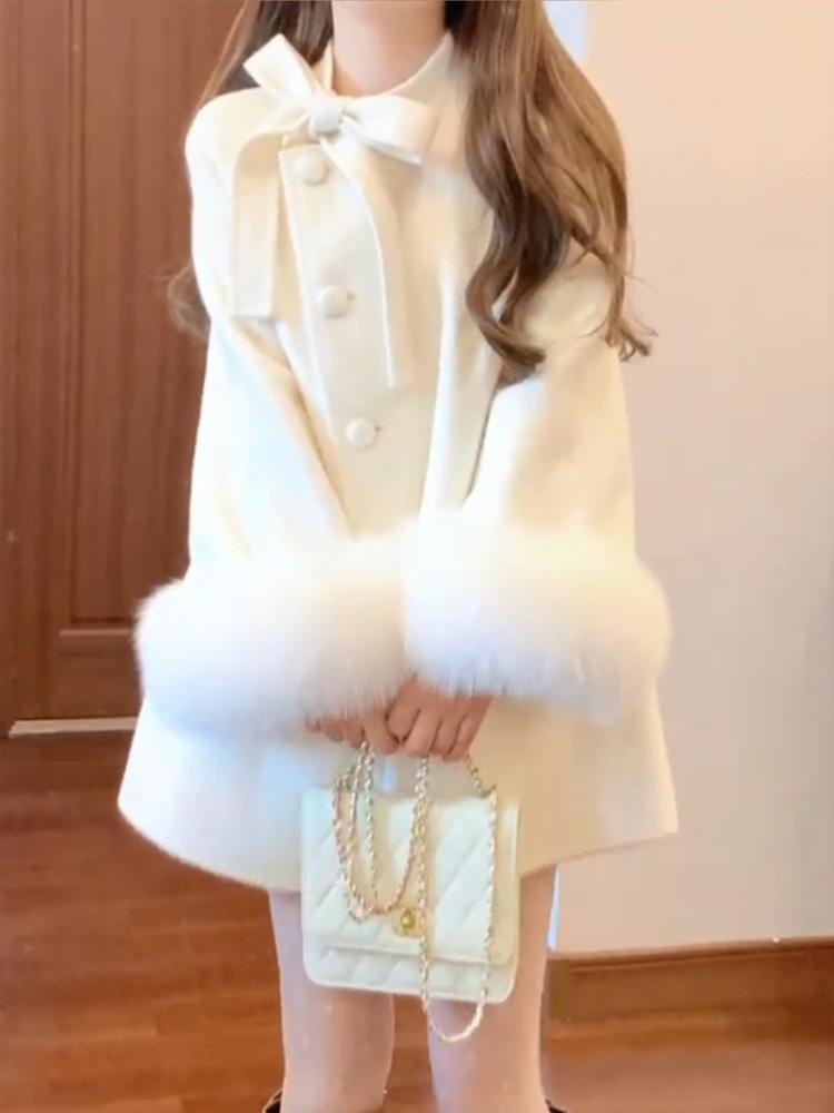 【品牌LALADUDU】胖mm法式白色毛呢外套女秋冬高級感寬鬆呢子大衣