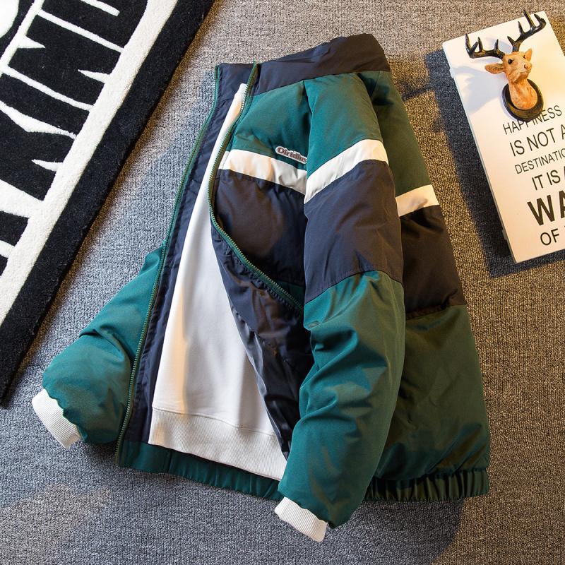 Men's trendy brand Japanese style stand-up collar color-blocked cotton coat men's autumn and winter thickened trendy brand couple college style cotton-padded jacket