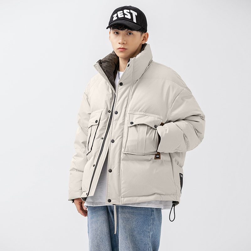 Men's cotton clothing winter 2023 new trendy brand loose and lightweight stand-up collar short thickened warm work jacket