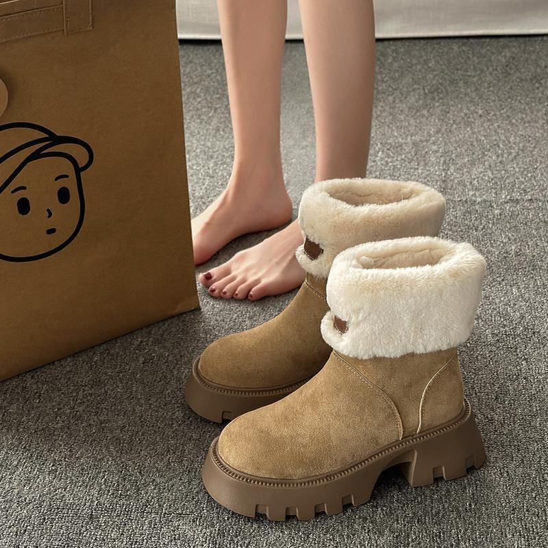 Furry short boots thick-soled fur integrated snow boots 2023 new women's winter plus velvet thickened warm Northeast large cotton shoes