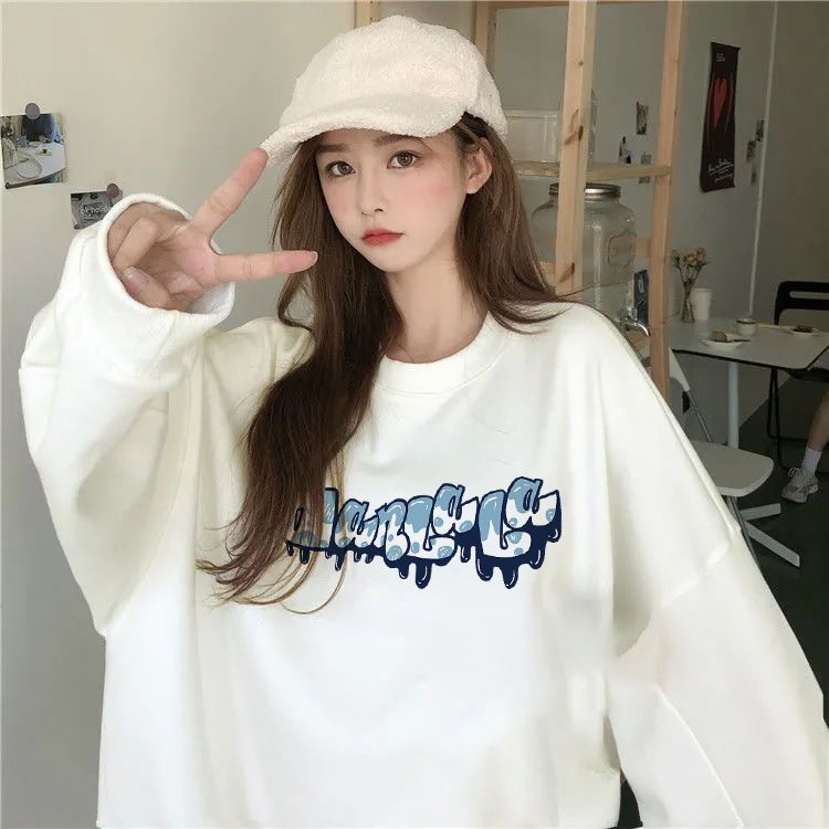 新款白色衛衣秋冬季女韓版寬鬆圓領休閒套頭外套可愛學生上衣ins