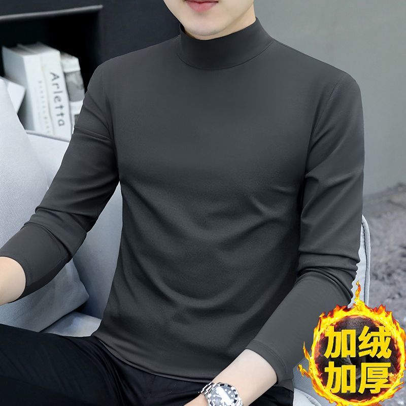 Men's velvet half turtleneck thickened bottoming shirt thermal underwear men's autumn and winter solid color middle-aged autumn clothing trendy bottoming shirt