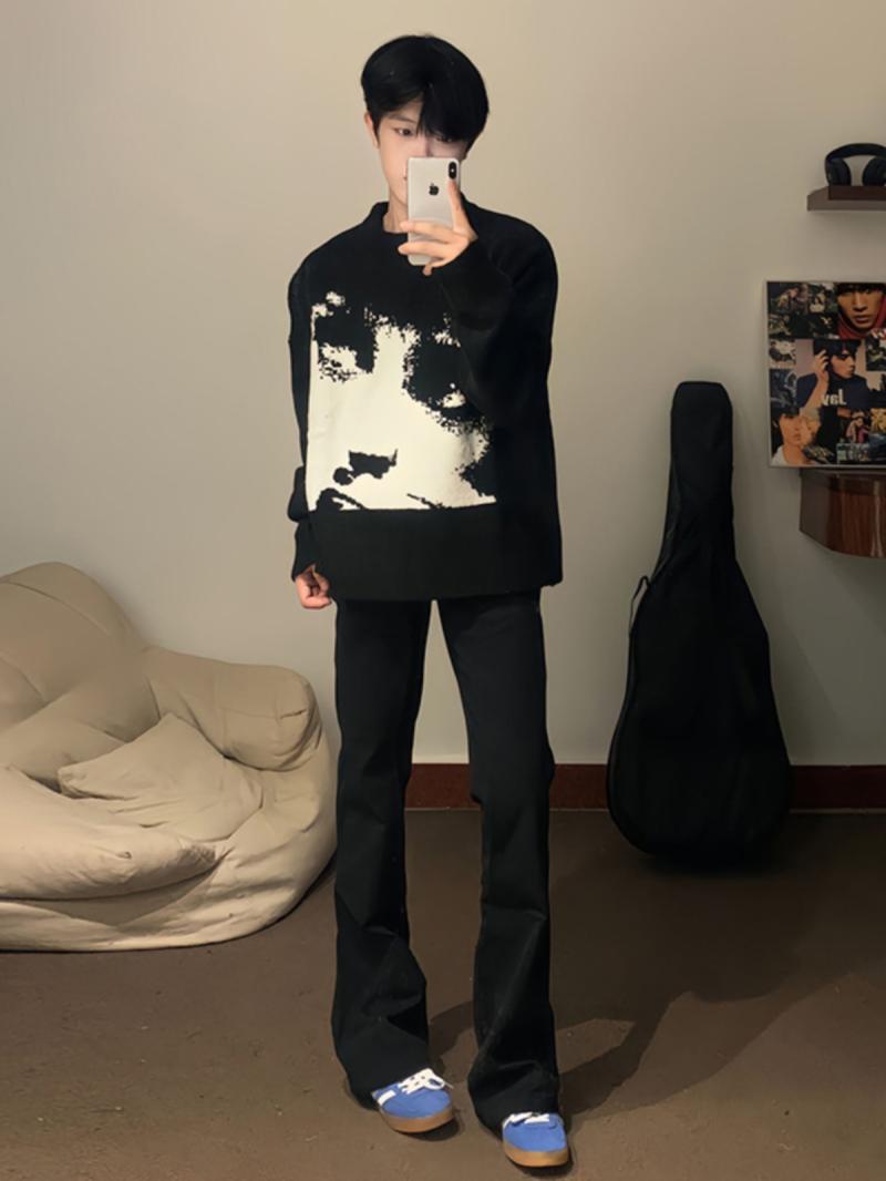 黑色cleanfit牛仔褲加絨男秋冬款美式vibe褲子馬吉拉修身微喇長褲