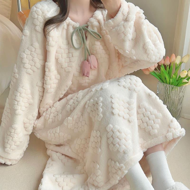 公主风珊瑚绒睡裙女2023年新款秋冬季睡衣高级感甜美简约家居服