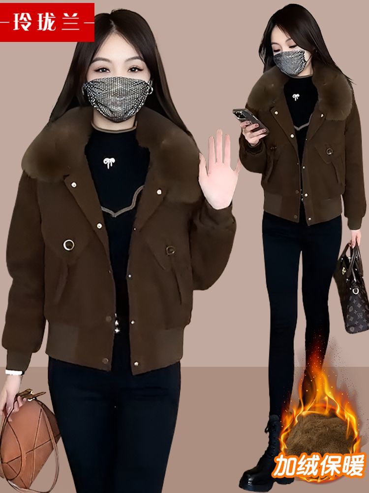 派克服外套女減齡短款2023秋冬裝新款小個子加絨加厚保暖棉服上衣