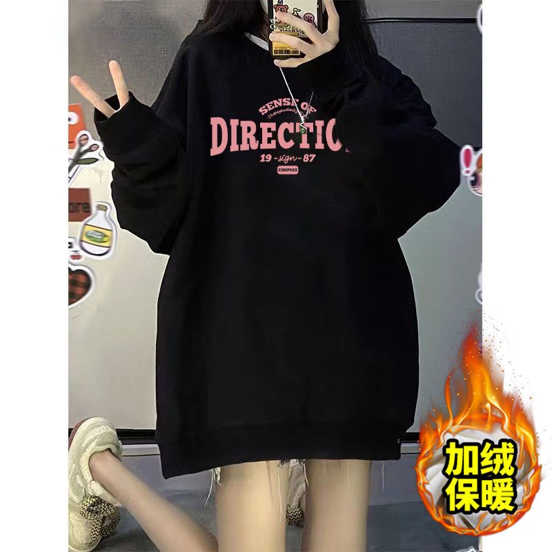 黑色美式hiphop無帽衛衣女春秋2023新款寬鬆oversize小個子上衣潮