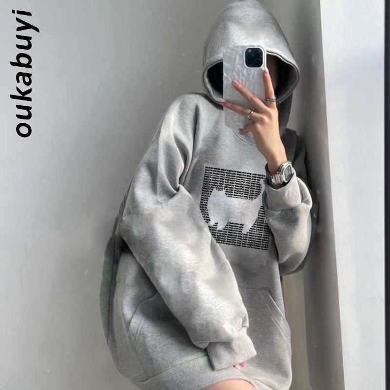 OUKABUYI450G重磅銀狐絨純棉連帽衛衣女小香風甜辣學生百搭上衣潮