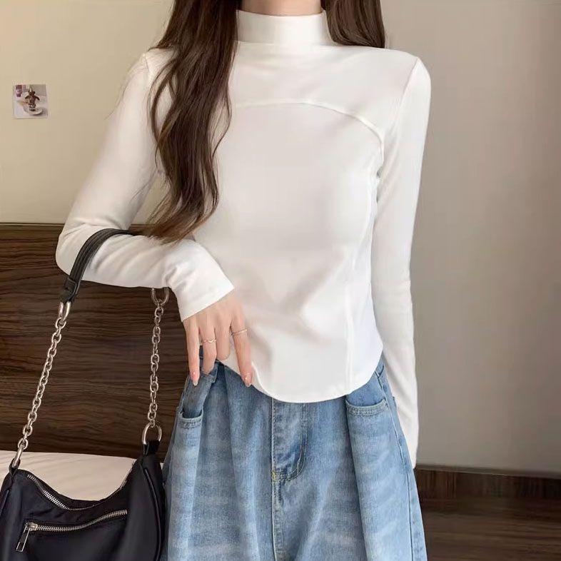 2023新款正肩德絨打底衫女韓版百搭修身遮肉不規則設計感秋冬內搭