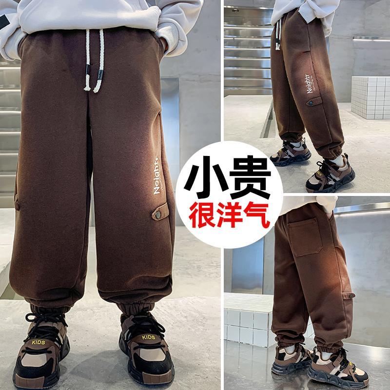 男童春秋冬款褲子男孩中大兒童裝冬季運動一體休閒加絨加厚衛褲潮