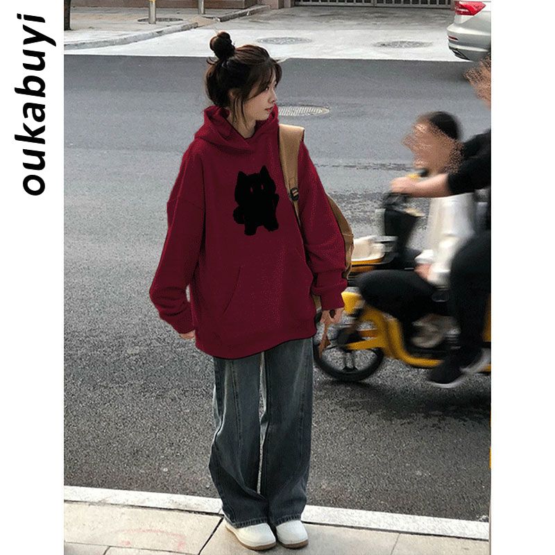 OUKABUYI450G重磅銀狐絨純棉連帽衛衣女美拉德鹽系設計感潮流上衣
