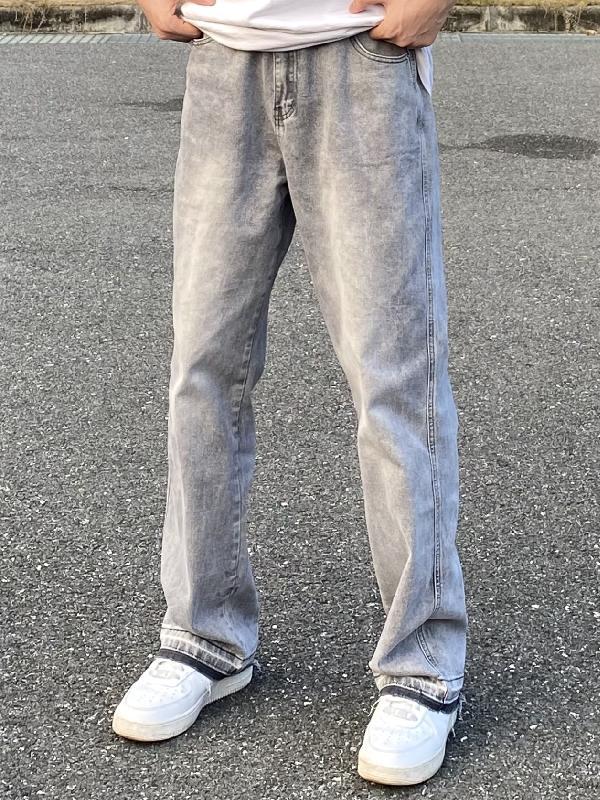 AHCN American retro street washed old rough edges haze gray straight jeans loose casual versatile couple