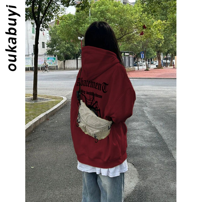 OUKABUYI450G重磅銀狐絨純棉連帽衛衣女潮流特色設計感小眾上衣潮