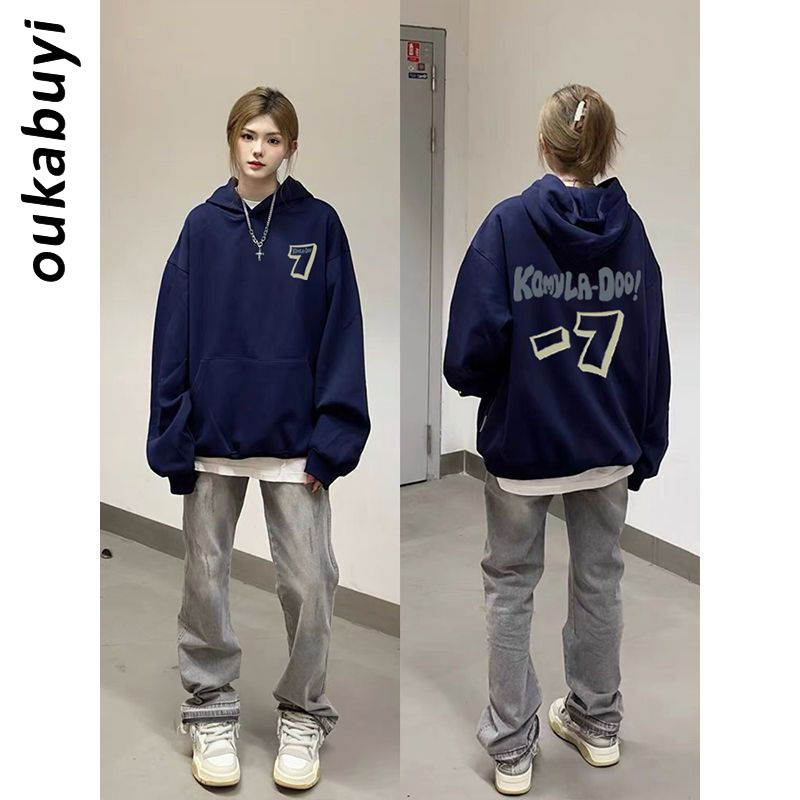 OUKABUYI100%純棉連帽衛衣女秋冬高街原宿風獨特氣質百搭上衣潮流