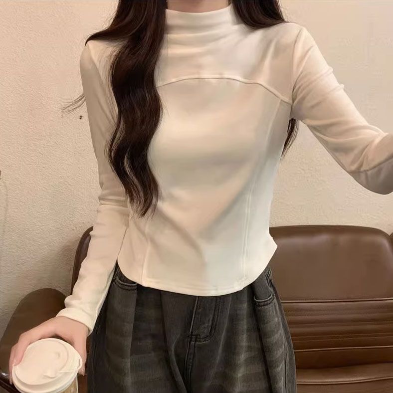 秋冬新款德絨打底衫女美拉德韓版ins修身遮肉小眾設計感保暖內搭