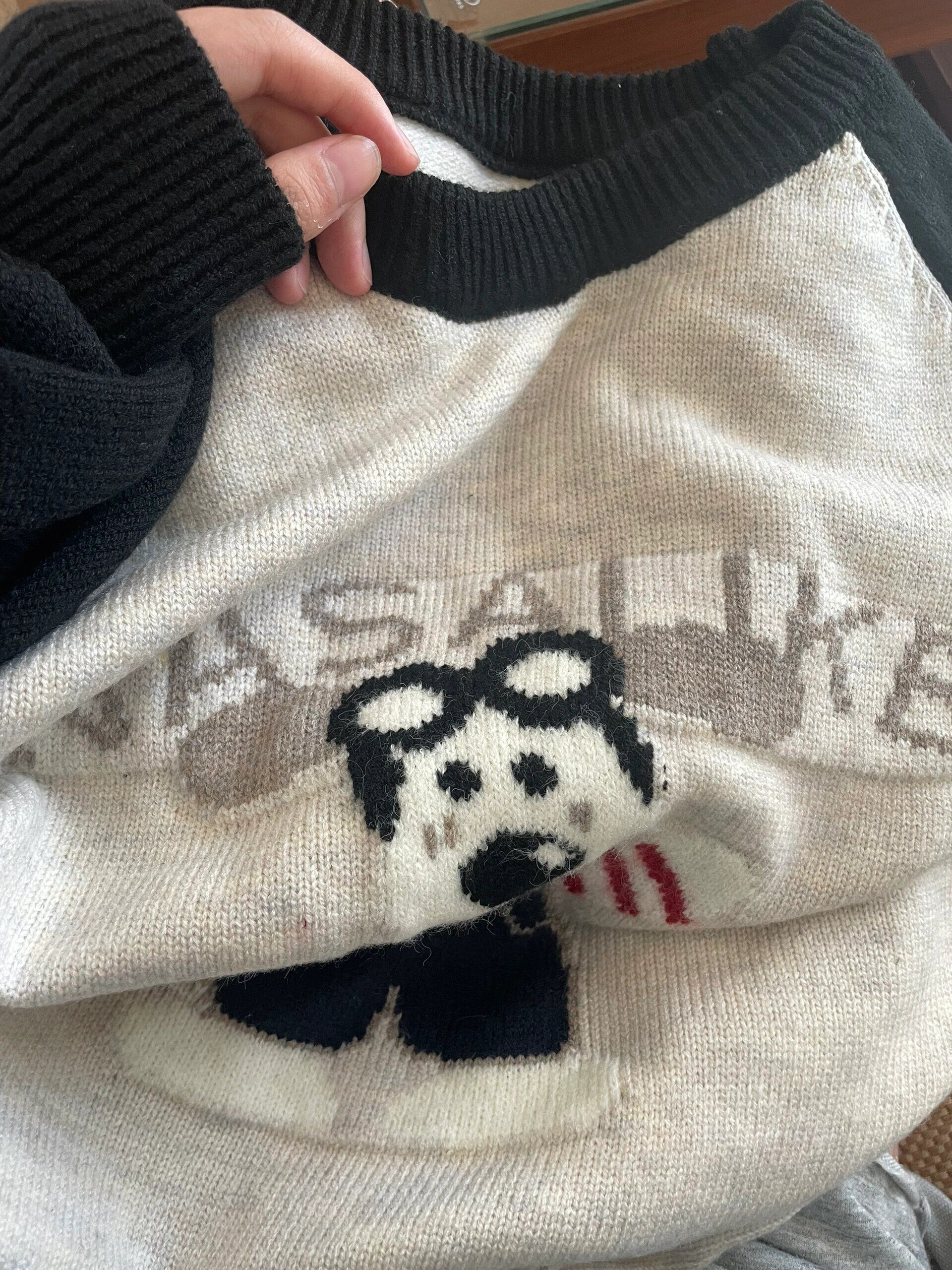 撞色刺繡寬鬆圓領針織衫毛衣女秋冬溫柔風軟糯百搭減齡打底衫上衣