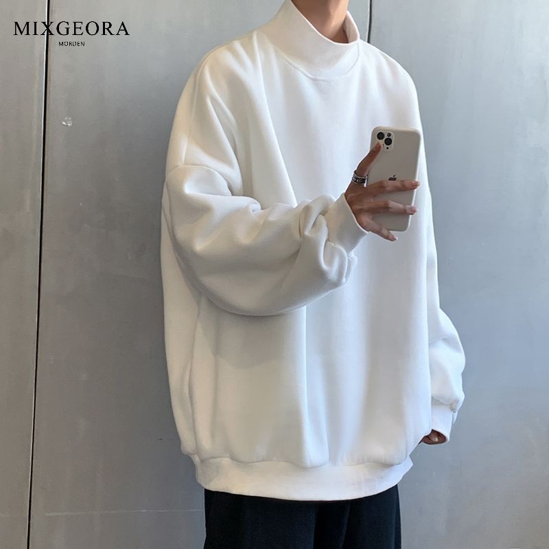 MIX GEORA half turtleneck heavyweight sweatshirt men's hoodless spring and autumn velvet inner layering shirt oversize