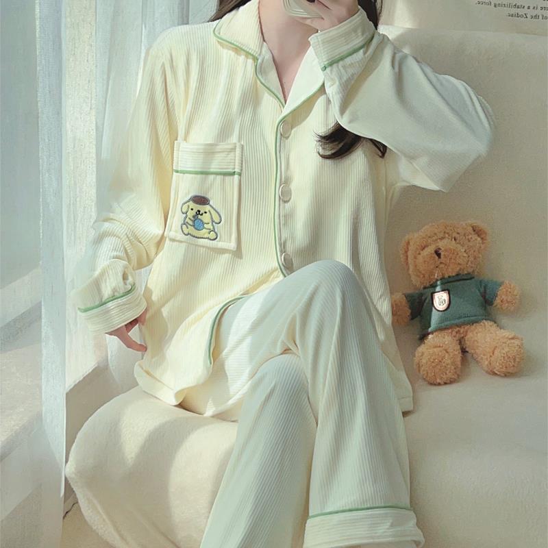 2023年新款睡衣女春秋冬季海島絨保暖加厚格子日系外穿家居服套裝