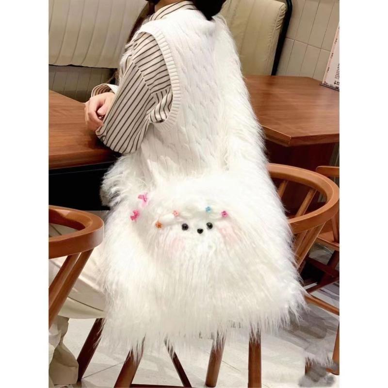 Xiaohongshu's same long-haired puppy crossbody bag 2023 new cute high-looking furry tote bag for women