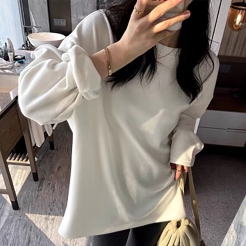德絨打底衫加厚圓領打底衫女內搭保暖秋冬長袖t恤顯瘦純色上衣潮