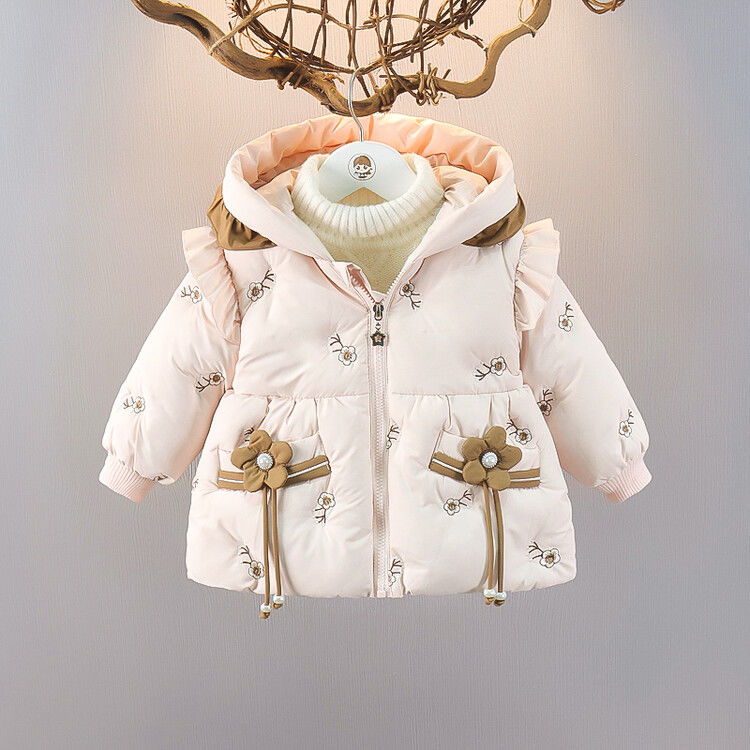 Korean style velvet thickened coat, versatile winter coat, down coat for baby girl, one-year-old little girl's padded jacket