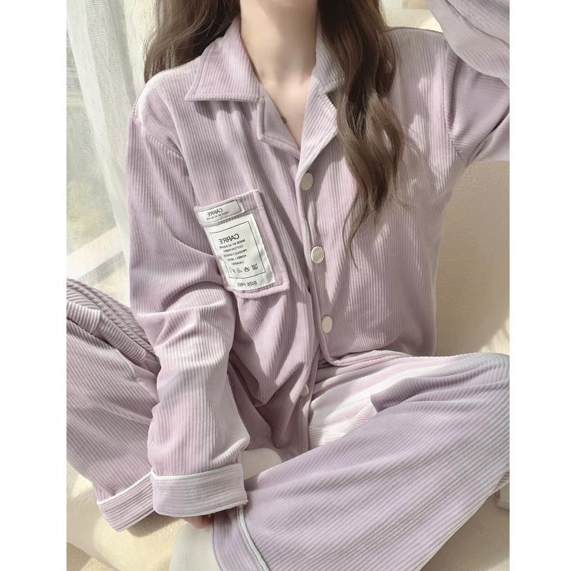 海島絨睡衣女秋冬季高級感加絨加厚珊瑚絨2023新款字母家居服套裝