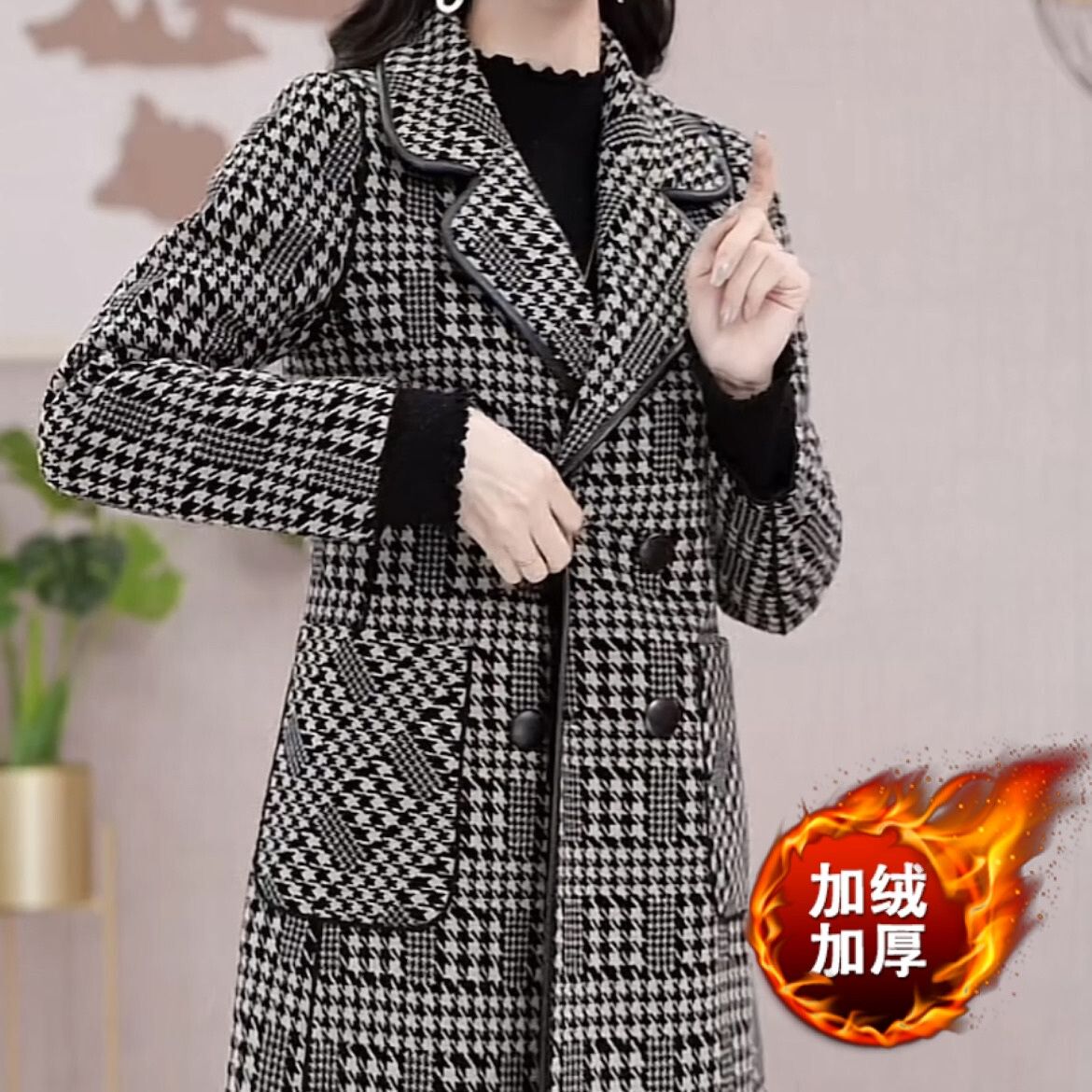 加絨加厚兩面穿托卡毛外套女中長款2023新款冬時尚闊太太氣質大衣