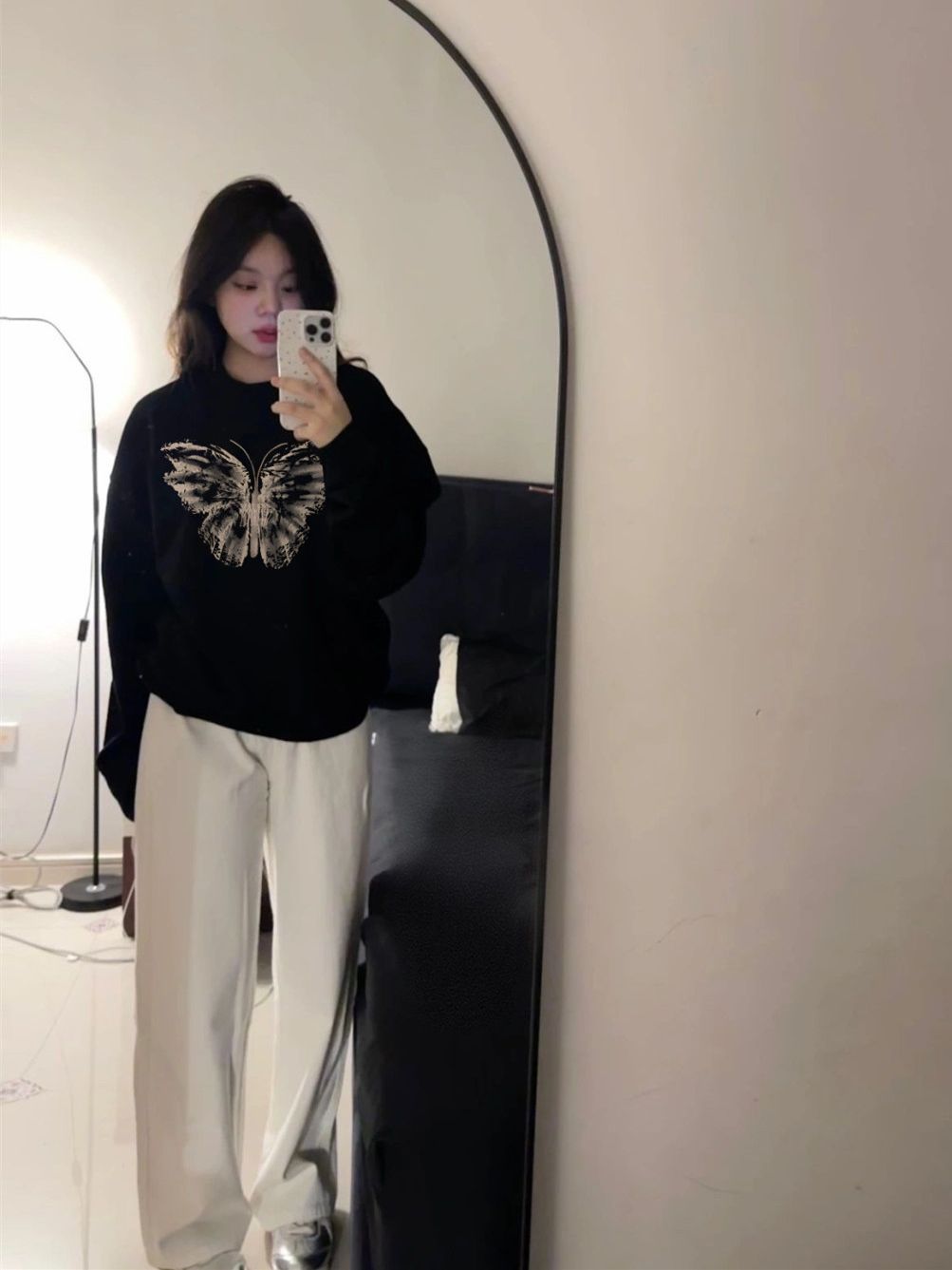 純棉重磅450G銀狐絨圓領衛衣女秋冬季百搭黑色ins寬鬆外穿上衣女