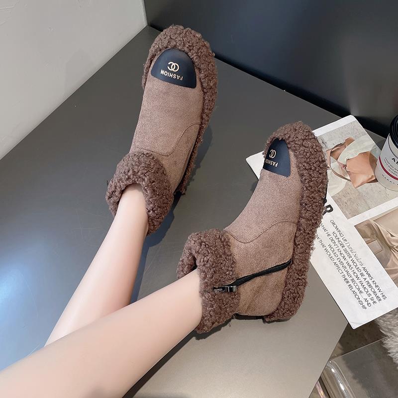  New Warm and Velvet Cotton Shoes Short Boots Ski-proof Ground Boots Curly Shoes Versatile and Fashionable