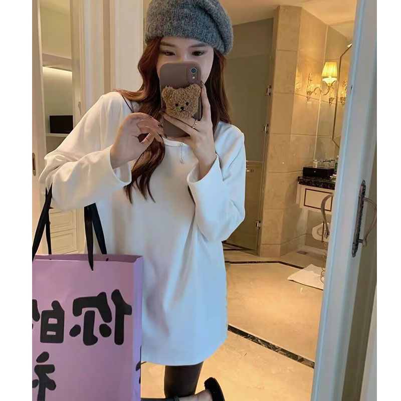 秋冬高級感雙面德絨打底衫女氣質顯瘦ins潮加絨白色長袖內搭上衣