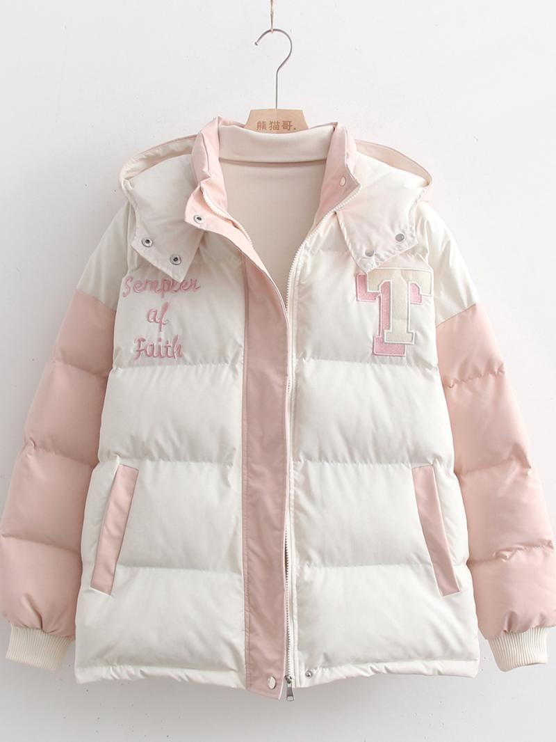 秋冬新款加絨加厚棉服女麵包服學生拼接撞色寬鬆oversize棉衣外套