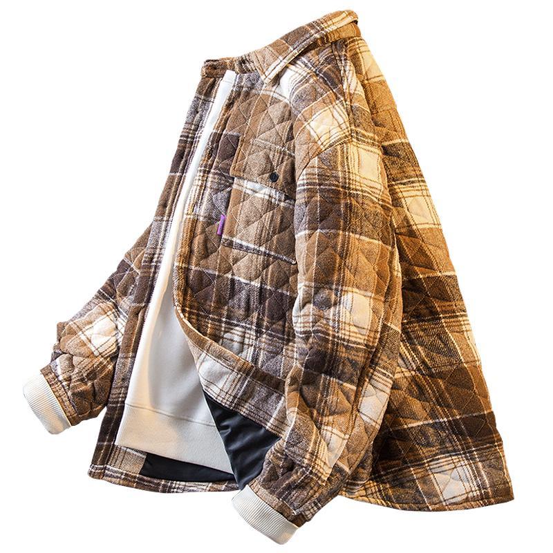Paul trendy rhombus plaid cotton woolen shirt jacket men's autumn and winter trendy brand thickened retro workwear cotton clothes