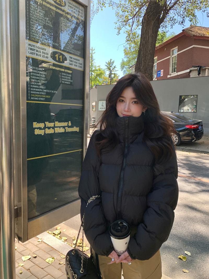 寬鬆加厚棉服女冬季潮流短款立領棉服時尚休閒保暖美拉德棉服潮流