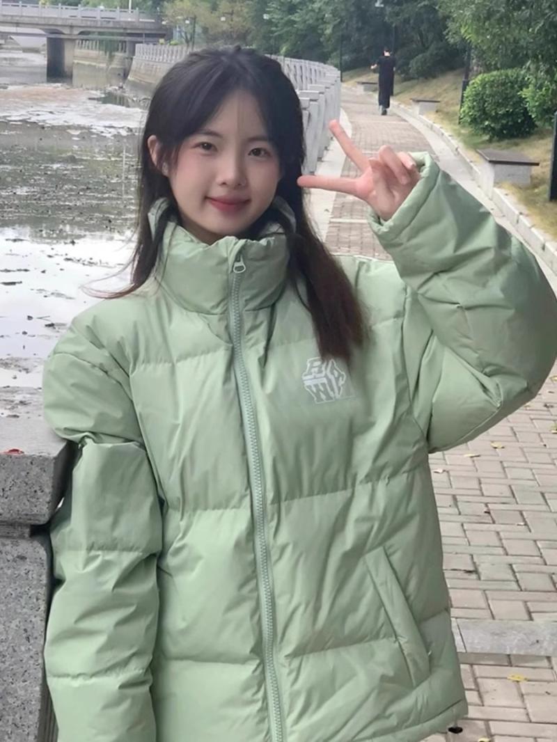 冬季新款加厚淺綠色立領棉服麵包服女學生寬鬆慵懶風棉衣外套上衣