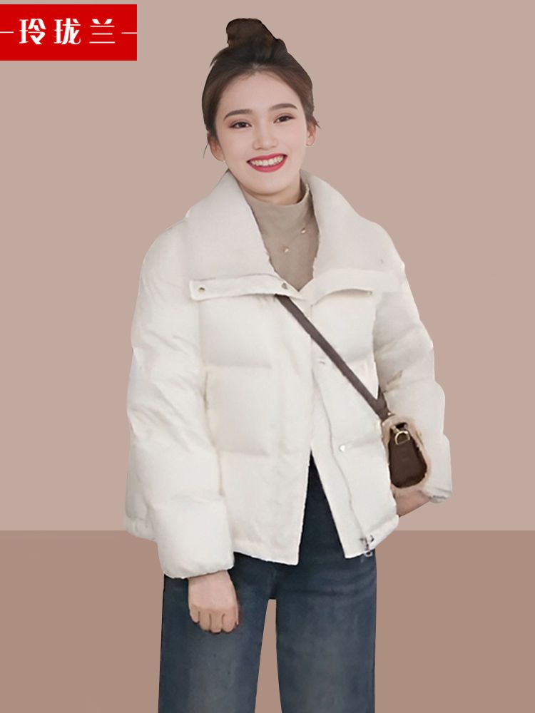 歐洲站短款小個子加厚棉服女2023冬季新款百搭顯瘦立領麵包服外套