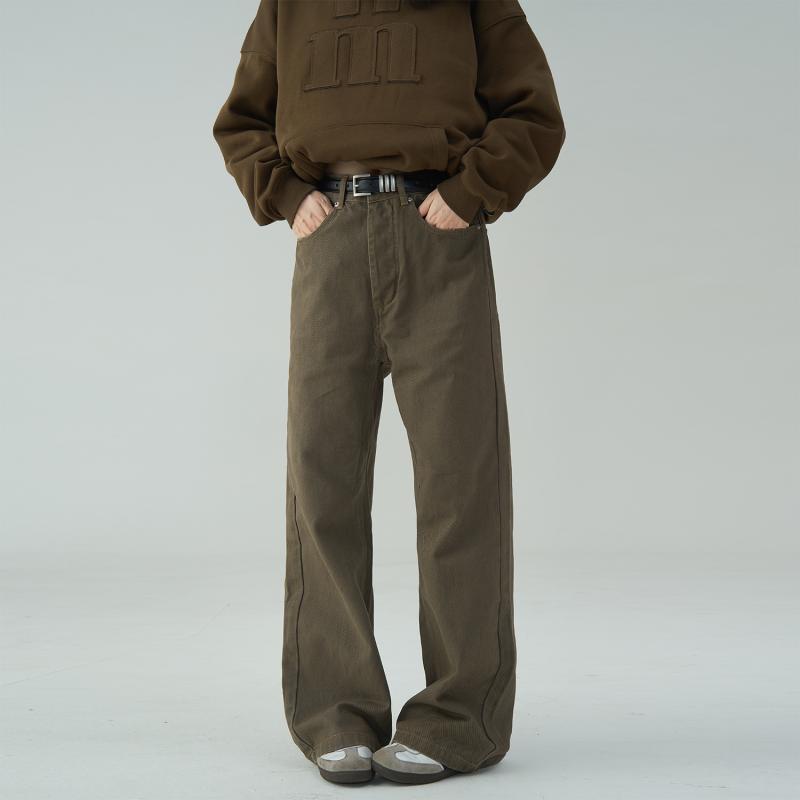 OLEOT American retro coffee Maillard cleanfit pants men's fashion brand trendy loose straight jeans