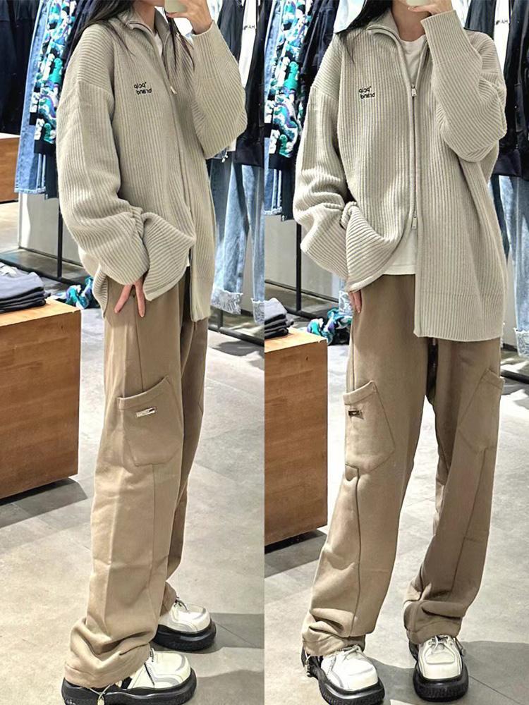 Casual trousers, loose legged sweatpants, men's autumn and winter new straight wide-legged Japanese overalls for small people