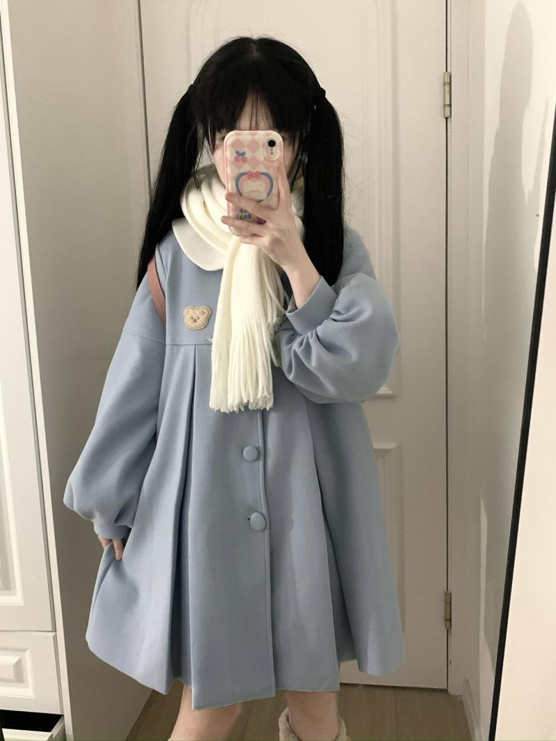 甜美可愛毛呢JK制服女秋冬新款設計感娃娃領寬鬆休閒洛麗塔外套潮