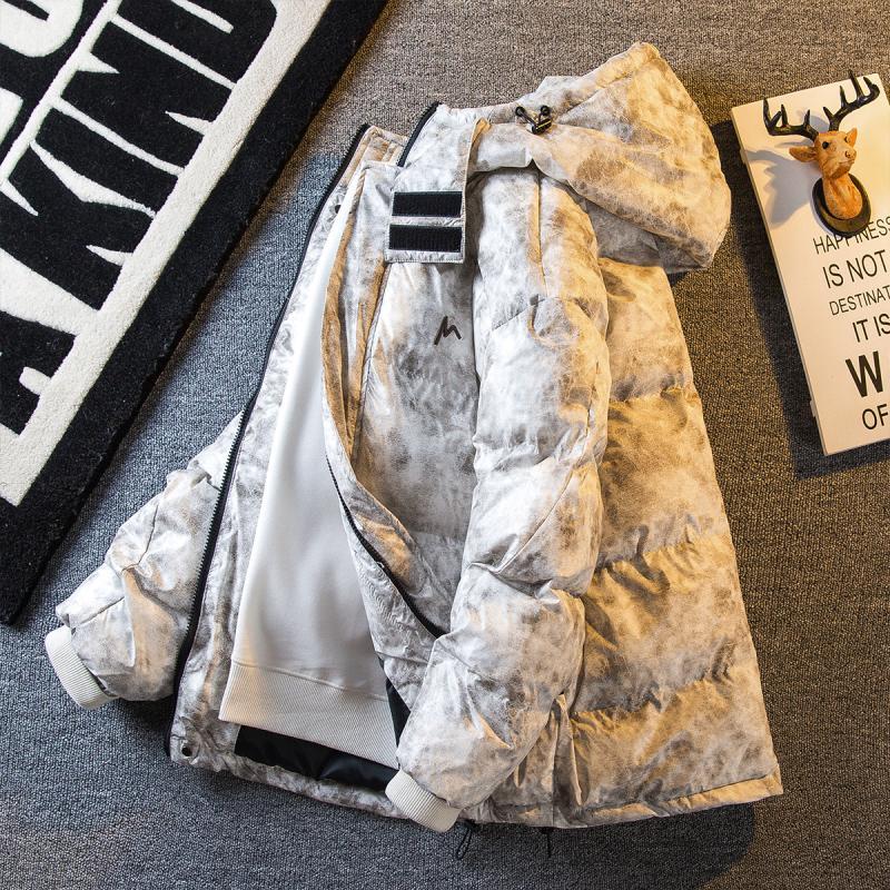 Paul trendy retro distressed cracked PU leather cotton coat men's winter trendy brand couple loose thickened cotton coat
