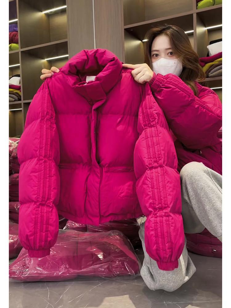 火龍果色顯白麵包服女2023冬季新款網紅高級感時尚棉衣棉服外套女
