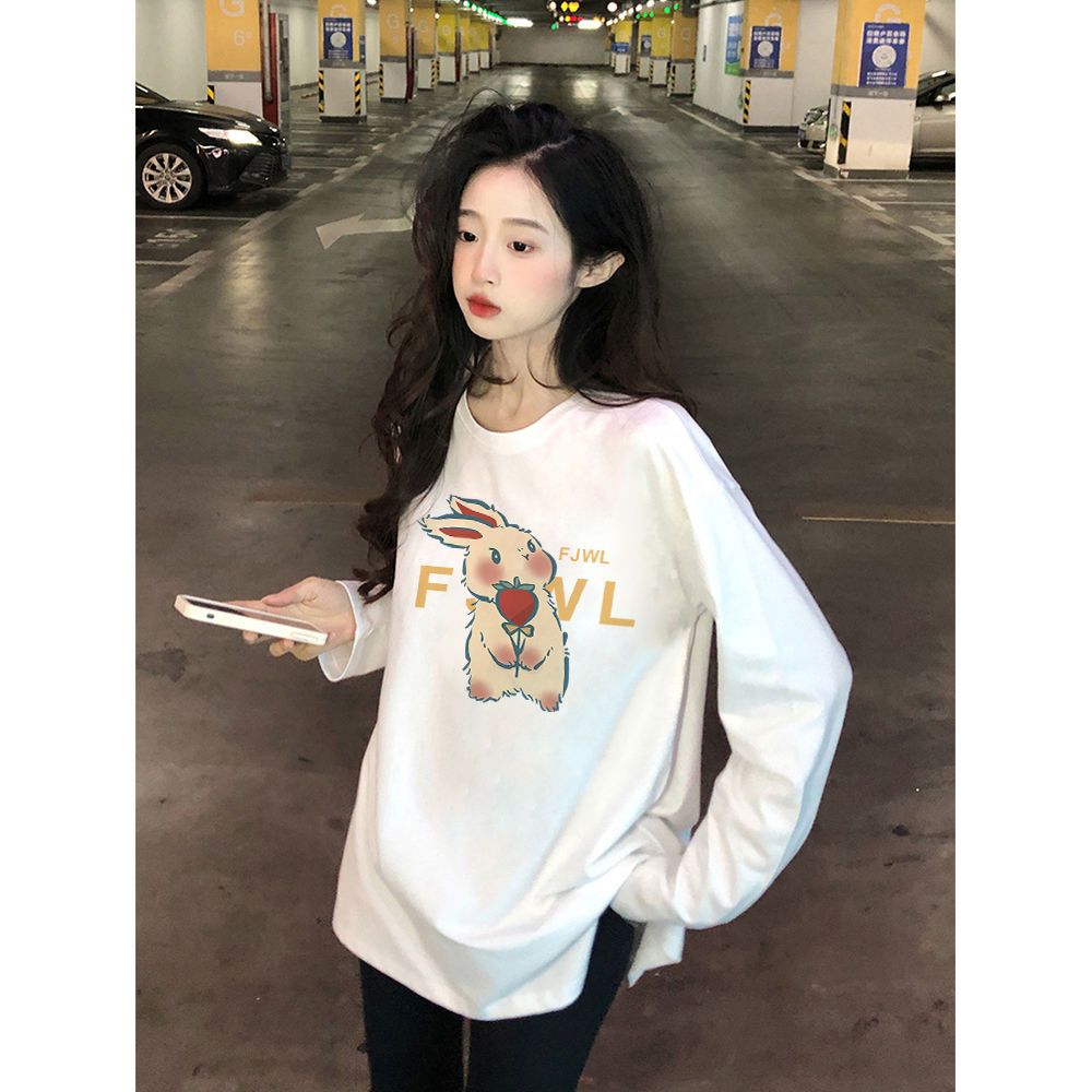 100%純棉兩側開叉長袖t恤女秋季新款寬鬆百搭ins打底衫氣質上衣潮