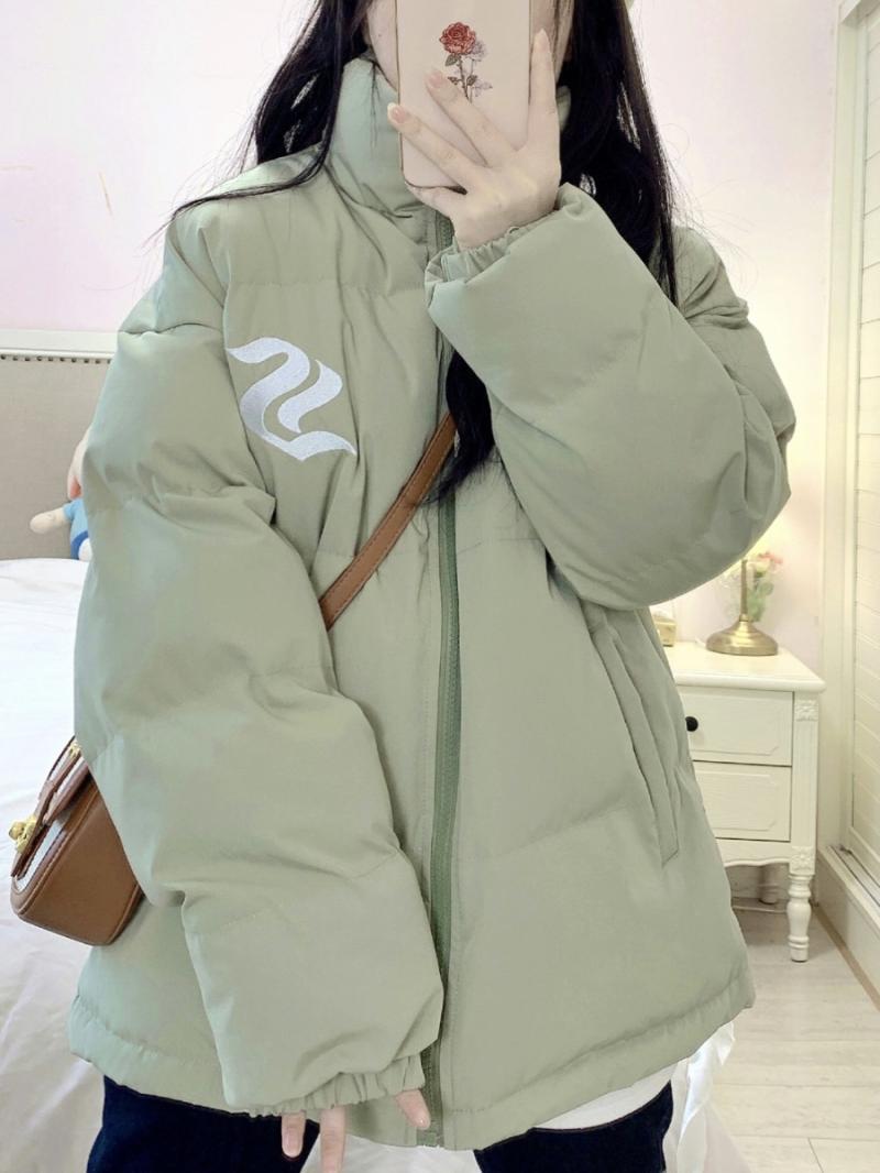 淺綠色棉服女冬季新款加厚保暖夾棉寬鬆韓版百搭休閒學生棉衣外套