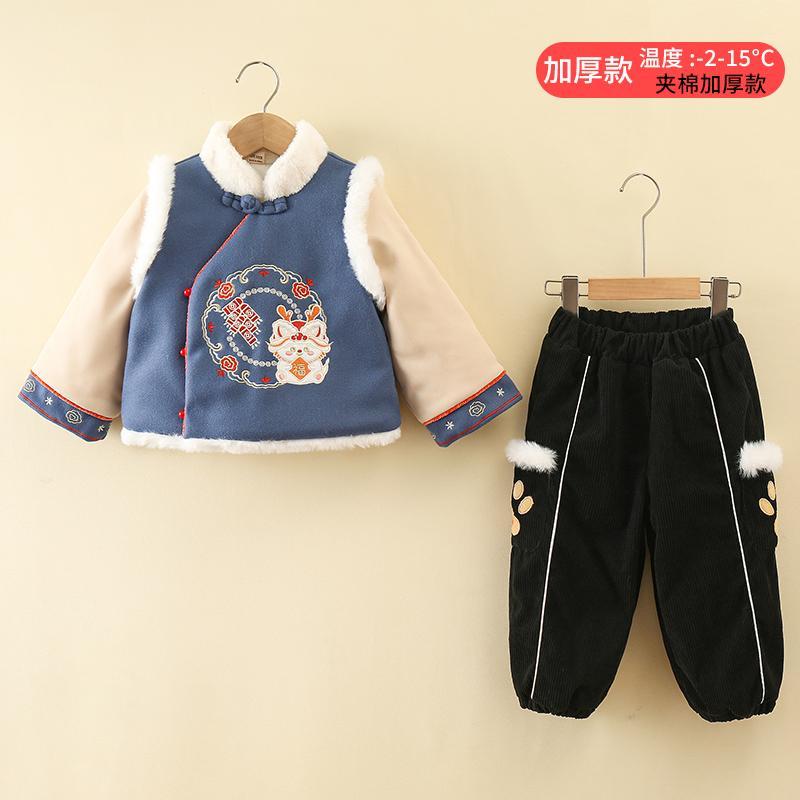唐裝男童拜年服加厚中國風漢服新年裝女童兒童過年服寶寶周歲禮服