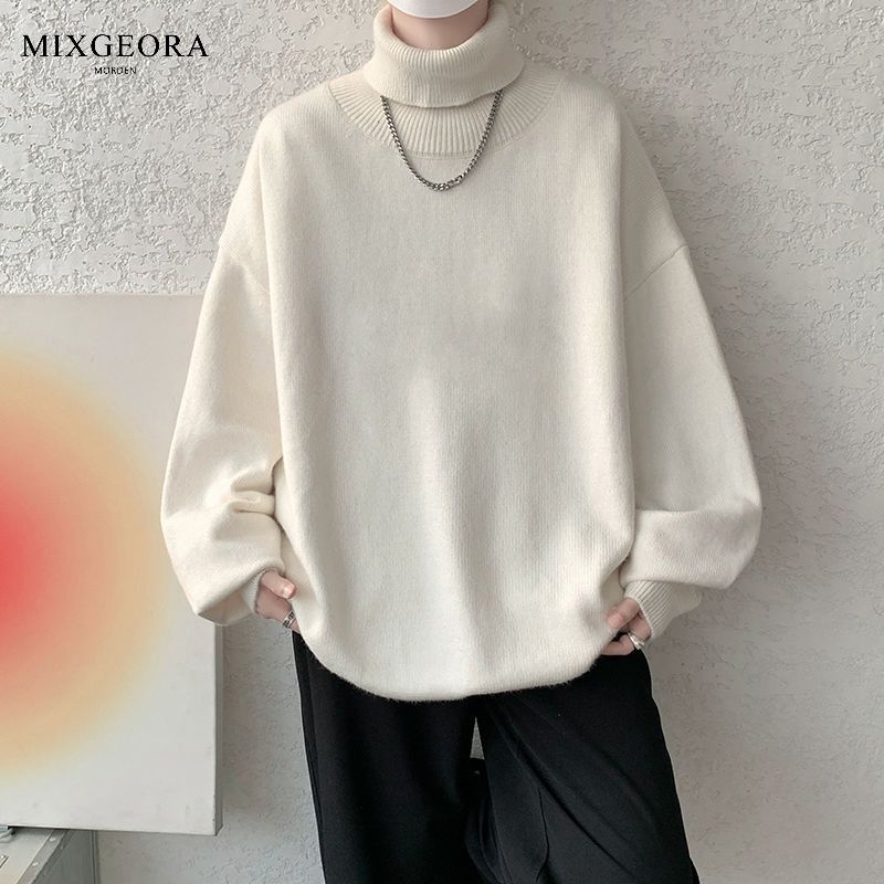 MIX GEORA纯色高领毛衣男款冬季休闲针织衫小众设计感线衣打底衫
