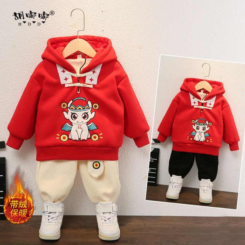 唐裝男童加絨中國風套裝女童新中式過年服寶寶周歲禮服兒童演出服