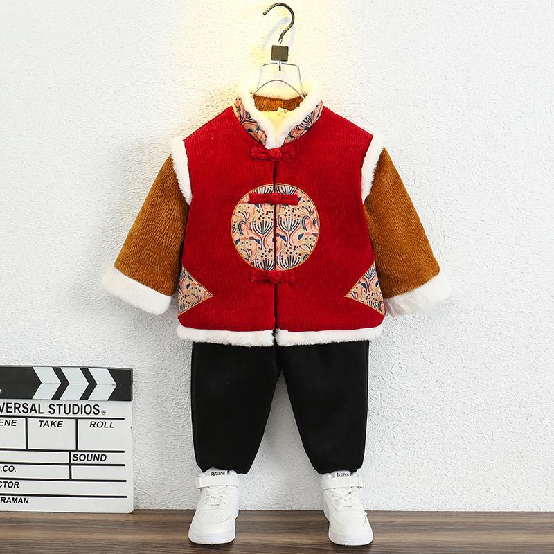 拜年服男童加厚唐裝2024龍年男寶寶新年裝服周歲宴過年服兒童漢服