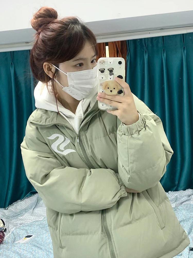 秋冬新款刺繡立領棉服外套女加厚保暖寬鬆oversize韓版麵包服棉衣